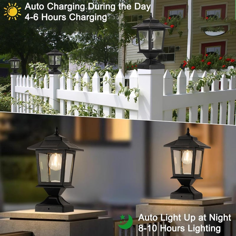 Derynome Solar Post Cap Lights,Waterproof Outdoor Light for 4x4 Wooden Posts, Solar Lights with Glass Shade for Deck Fence Patio Post Decor,Matte Black (2 Pack) - Image 3